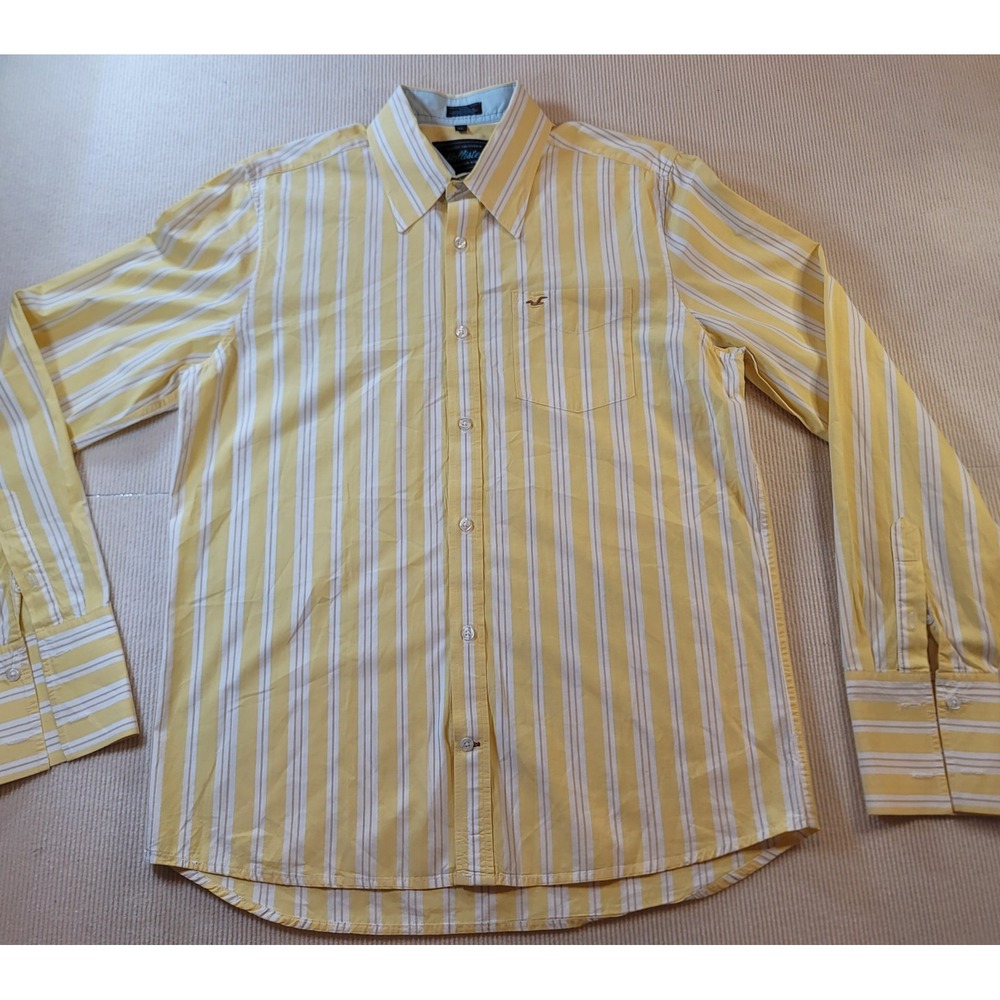 Y2K Hollister long sleeve dress Shirt Yellow white stripes XL Classic California